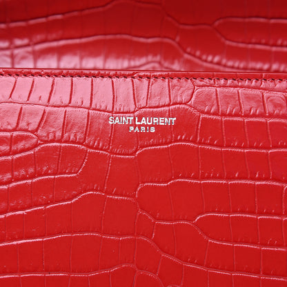 Saint Laurent Calfskin Crocodile Embossed Medium Classic Monogram Cassandra Top Handle Red 6 of 9