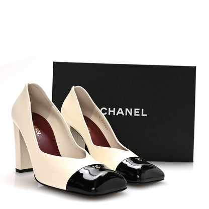 Chanel Lambskin Patent Calfskin Cap Toe Pumps 39 Ivory Black 8 of 8