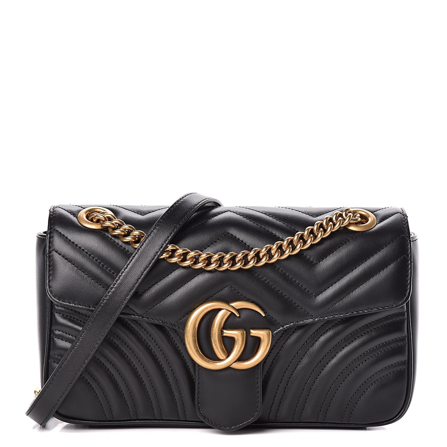Gucci Calfskin Matelasse Small GG Marmont Shoulder Bag Black 1 of 11