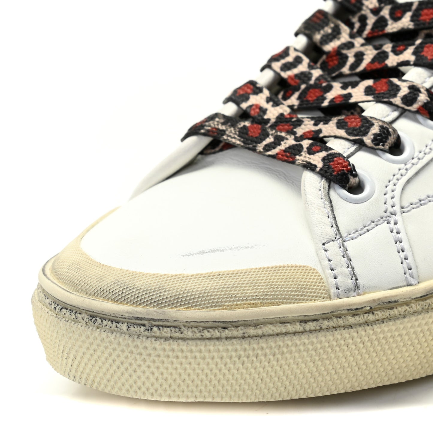 Calfskin Distressed SL/37M High Top Sneakers 36.5 White