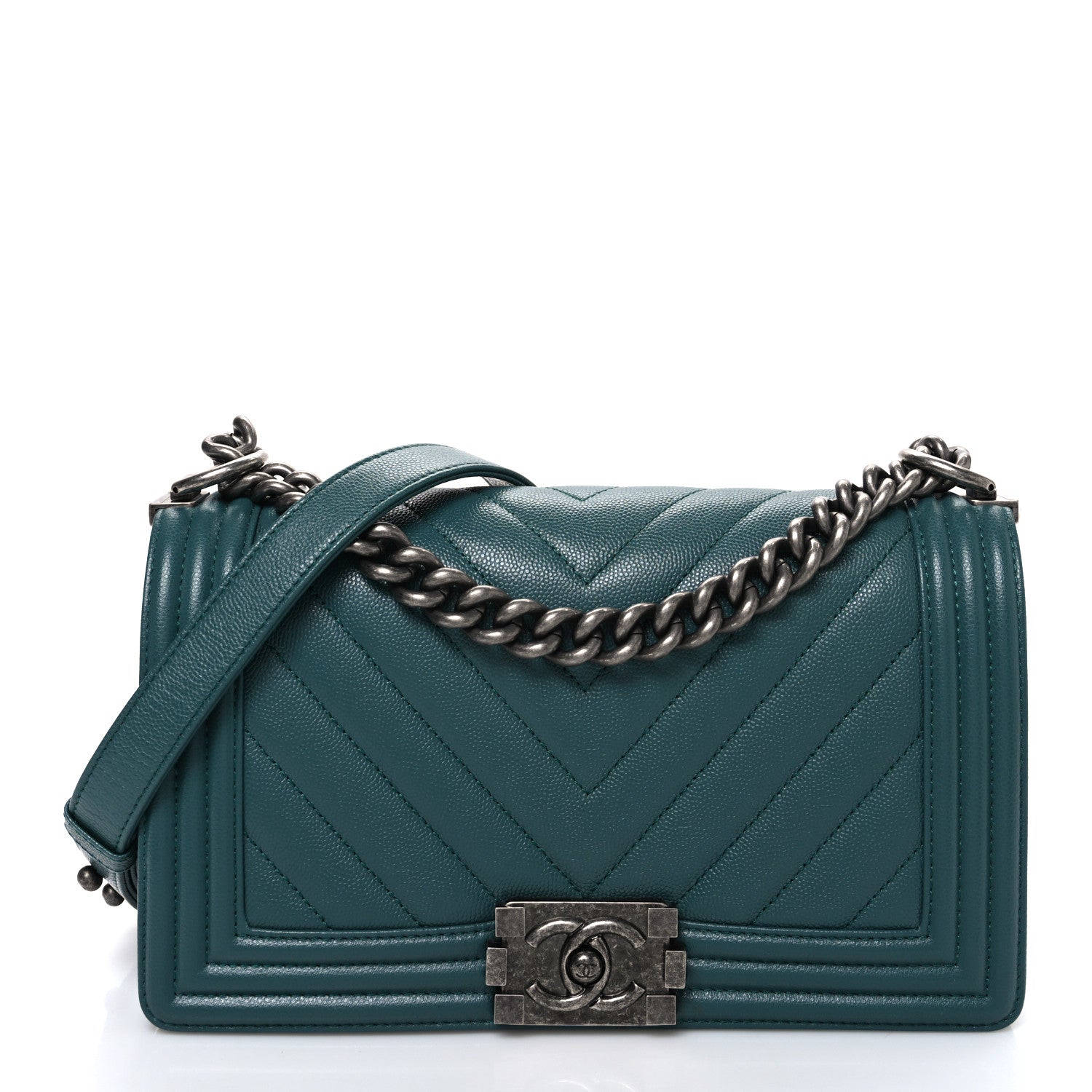 Chanel Caviar Chevron Quilted Medium Boy Flap Green 1 of 10