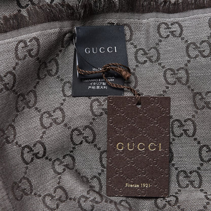 Gucci Wool Silk Monogram GGWeb Fringe Shawl Pearl Medium Grey 3 of 3