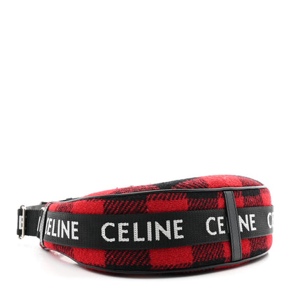 Celine Wool Tartan Medium Ava Triomphe Shoulder Bag Red Black 4 of 10