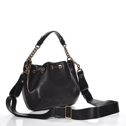Chanel Calfskin Stitched Small Paris Rome Drawstring CC Bag Black 4 of 9