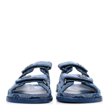 Chanel Denim CC Velcro Dad Chain CC Slide Sandals 35 Blue 3 of 11