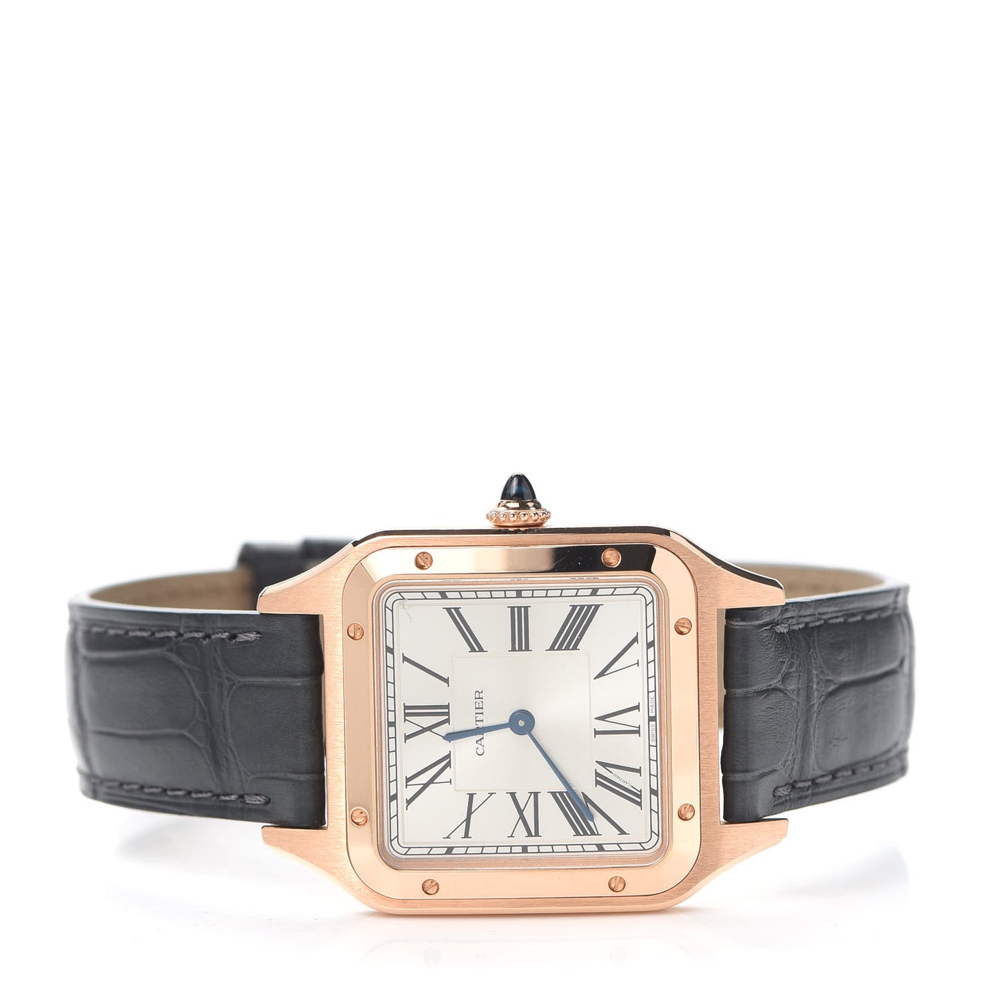 18K Pink Gold Alligator 31.5mm Santos Dumont Quartz Watch Grey