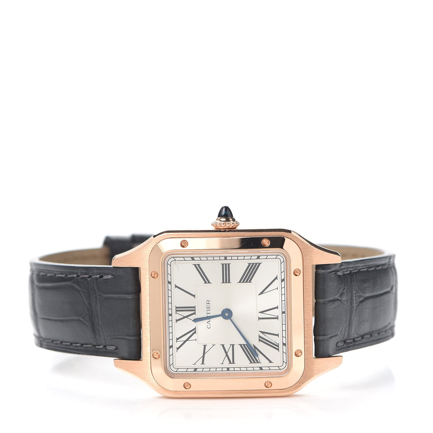 Cartier 18K Pink Gold Alligator 31.5mm Santos Dumont Quartz Watch Grey 2 of 7