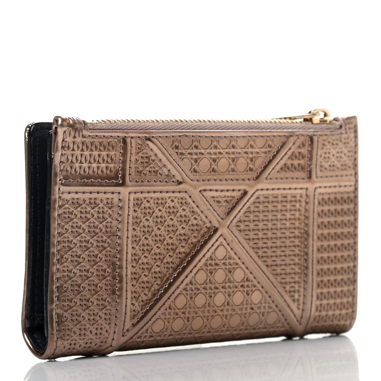 Christian Dior Metallic Patent Micro-Cannage Diorama Medium Wallet Champagne 3 of 10