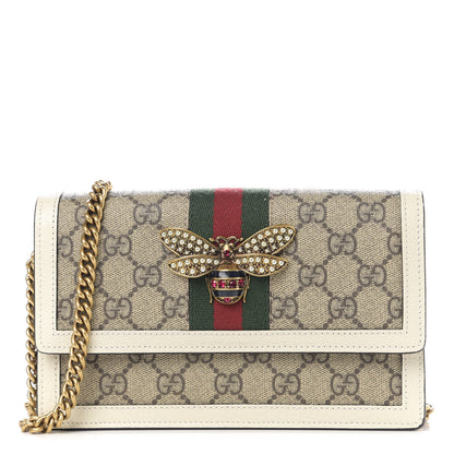 Gucci GG Supreme Monogram Web Queen Margaret Chain Wallet White 1 of 10