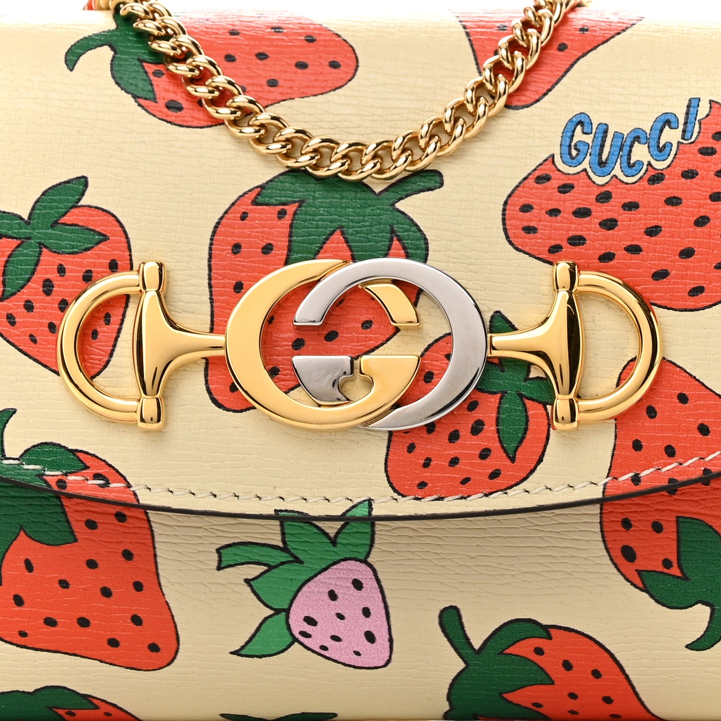 Calfskin Strawberry Print Mini Zumi Shoulder Bag Ivory Red