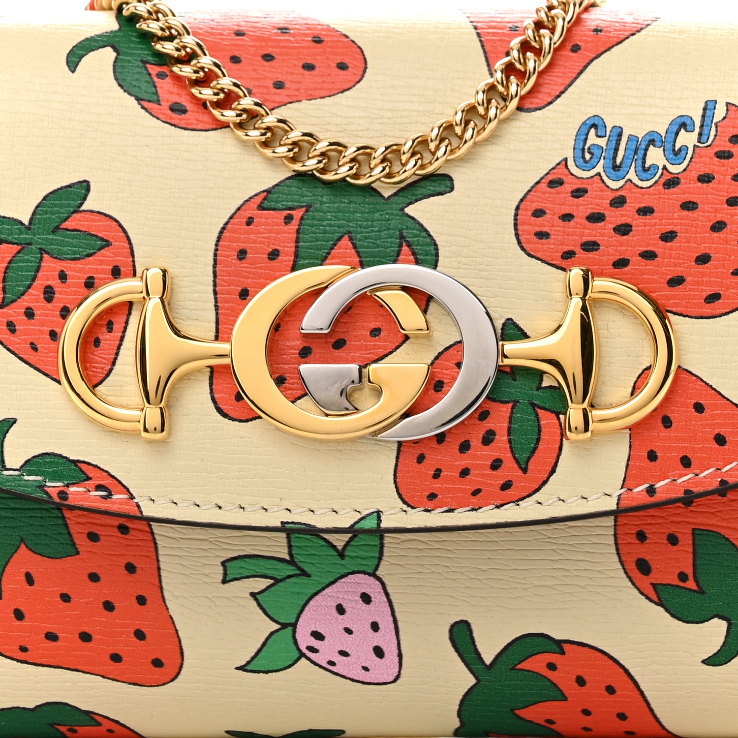Gucci Calfskin Strawberry Print Mini Zumi Shoulder Bag Ivory Red 9 of 12
