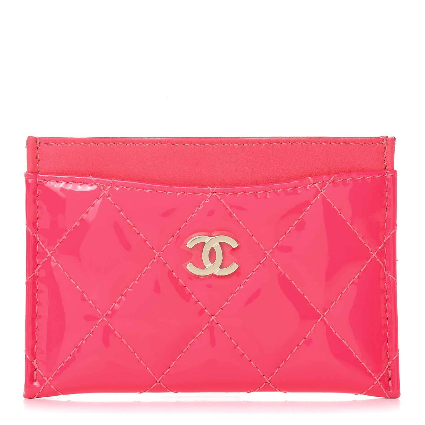 Patent Quilted Card Holder Pink