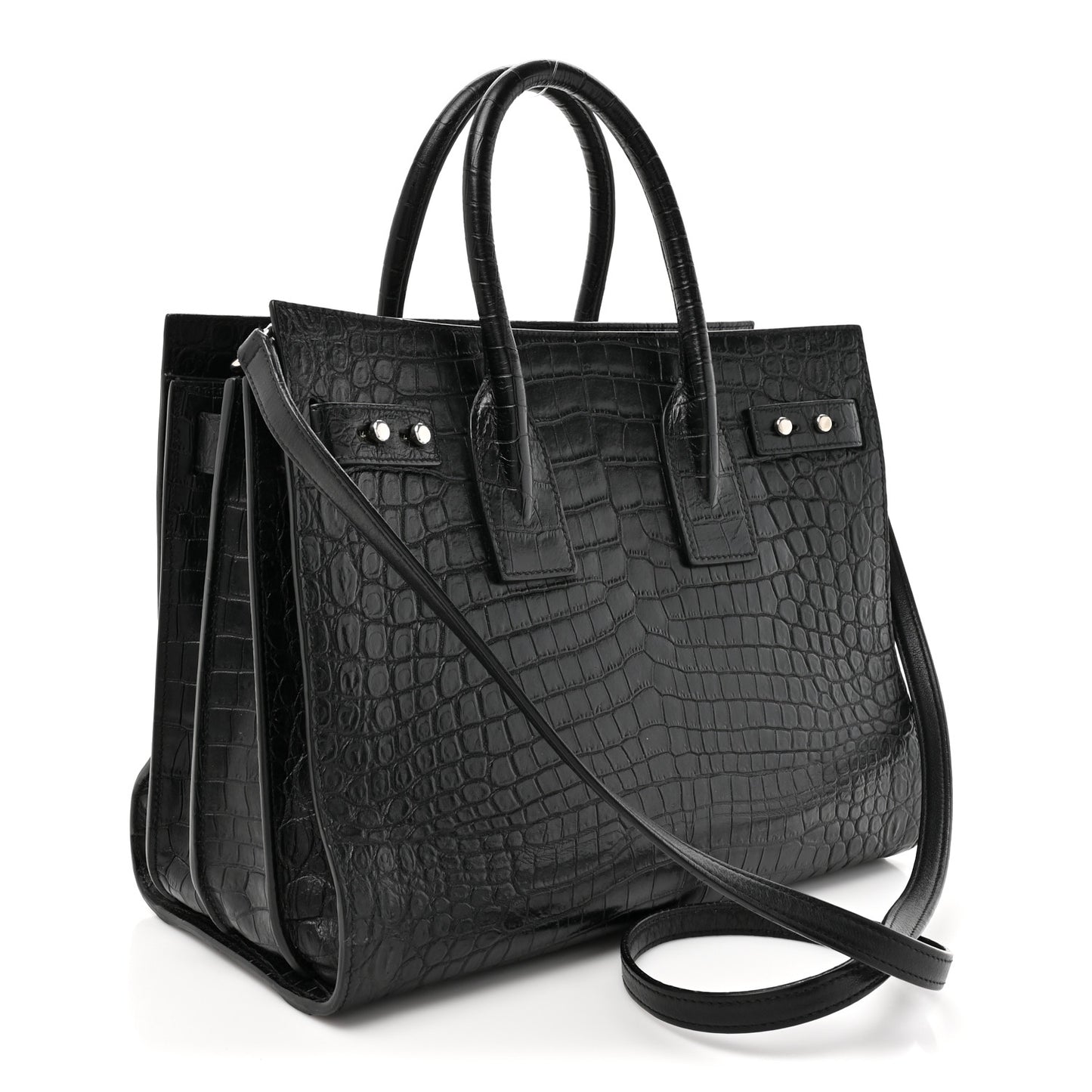 Calfskin Crocodile Embossed Small Supple Sac de Jour Black