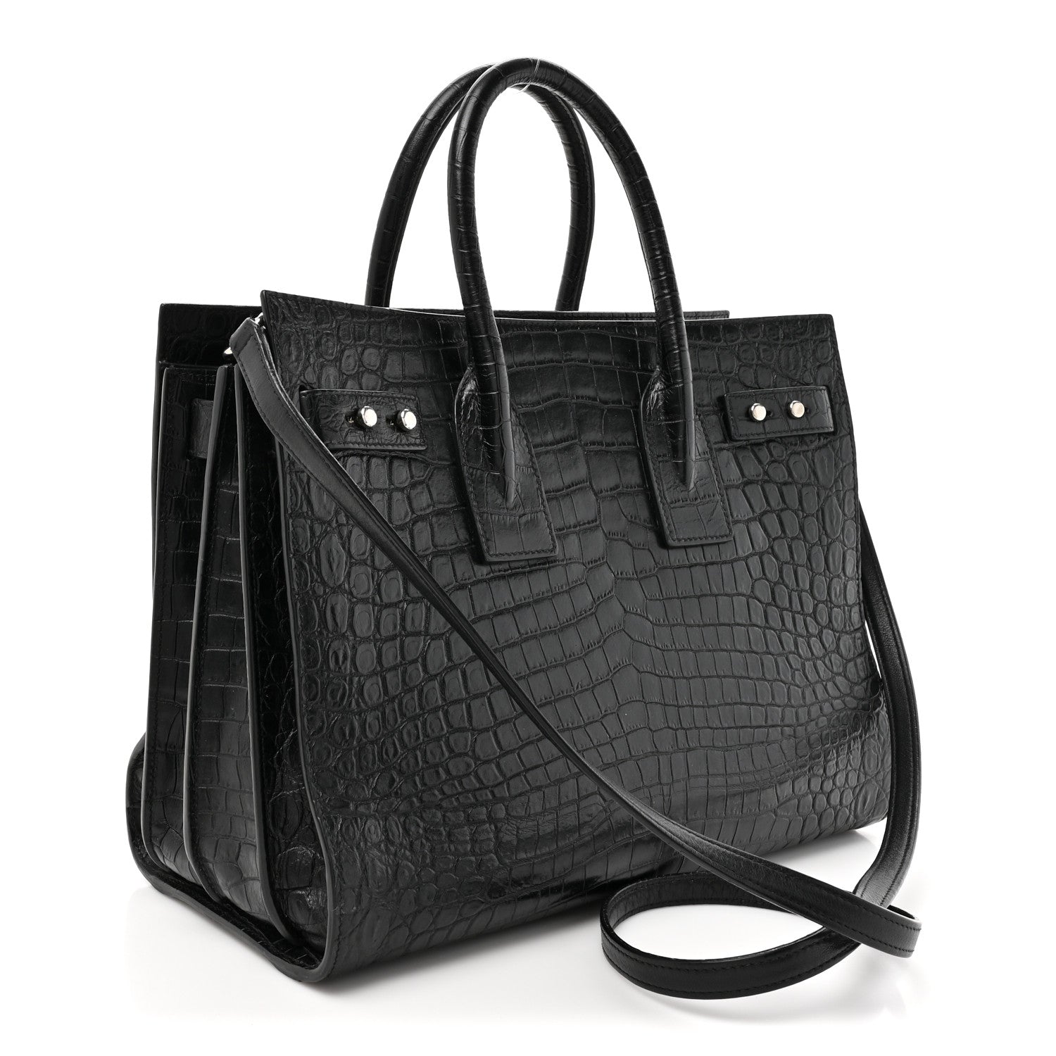 Saint Laurent Calfskin Crocodile Embossed Small Supple Sac de Jour Black 6 of 20