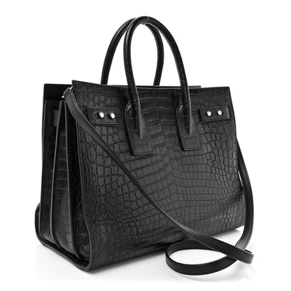 Saint Laurent Calfskin Crocodile Embossed Small Supple Sac de Jour Black 6 of 20