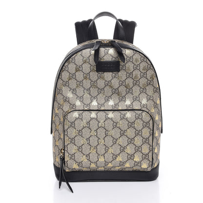 Gucci GG Supreme Monogram Bees Print Small Day Backpack Beige Oro Black 1 of 8