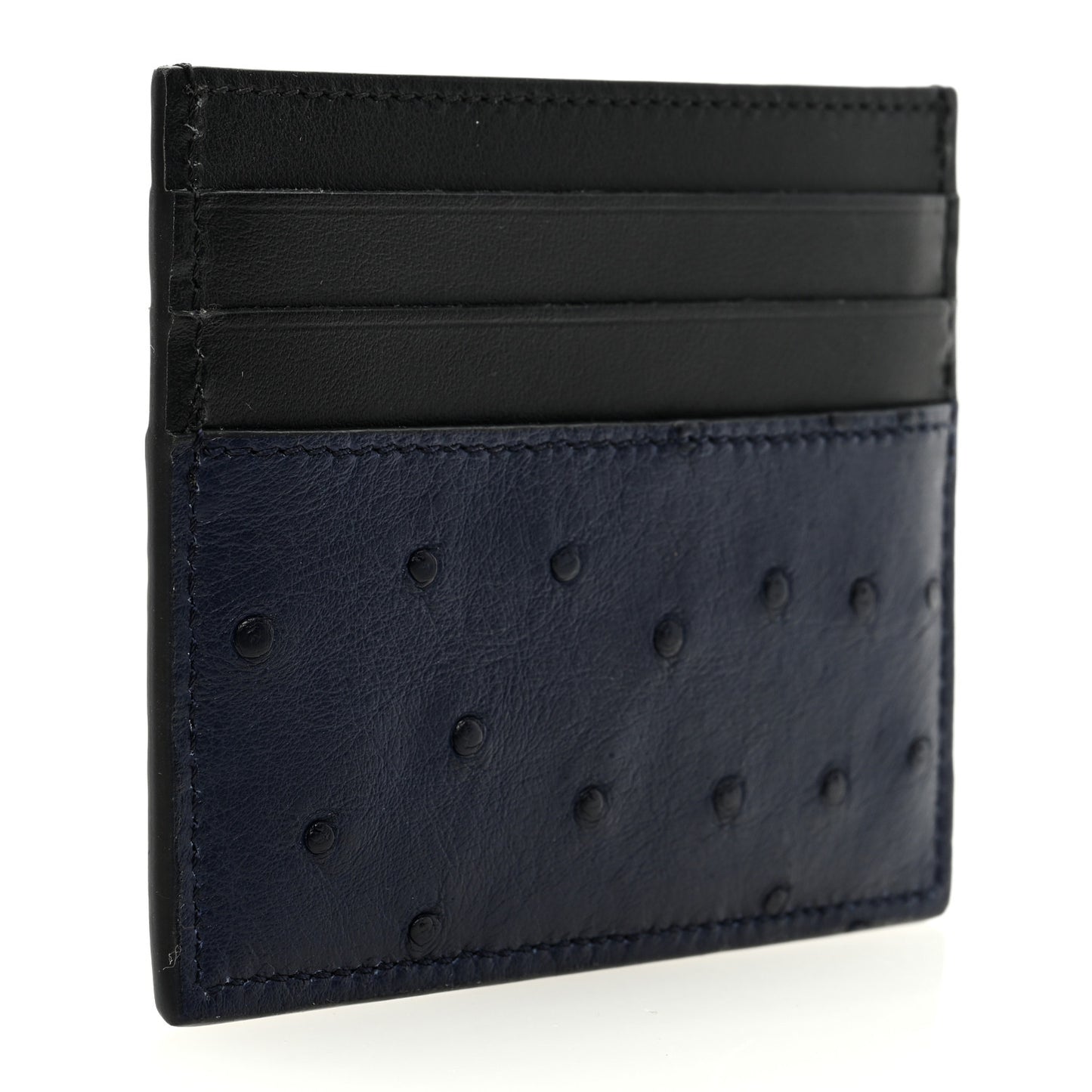 Ostrich Vitello Card Holder Blueberry Black
