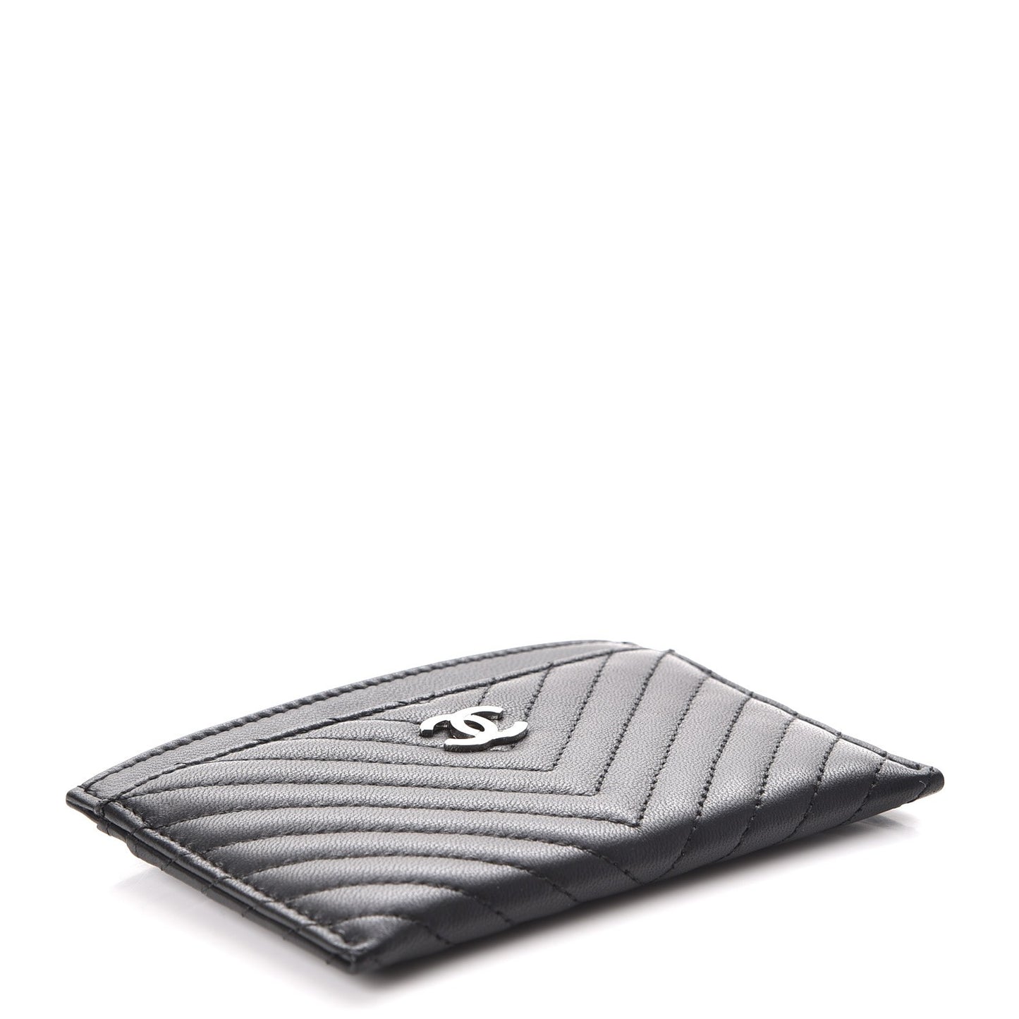 Lambskin Chevron Card Holder Black