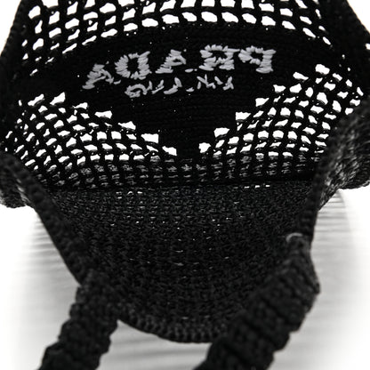 Prada Yarn Raffia Effect Crochet Logo Embroidered Tote Bag Black 5 of 10