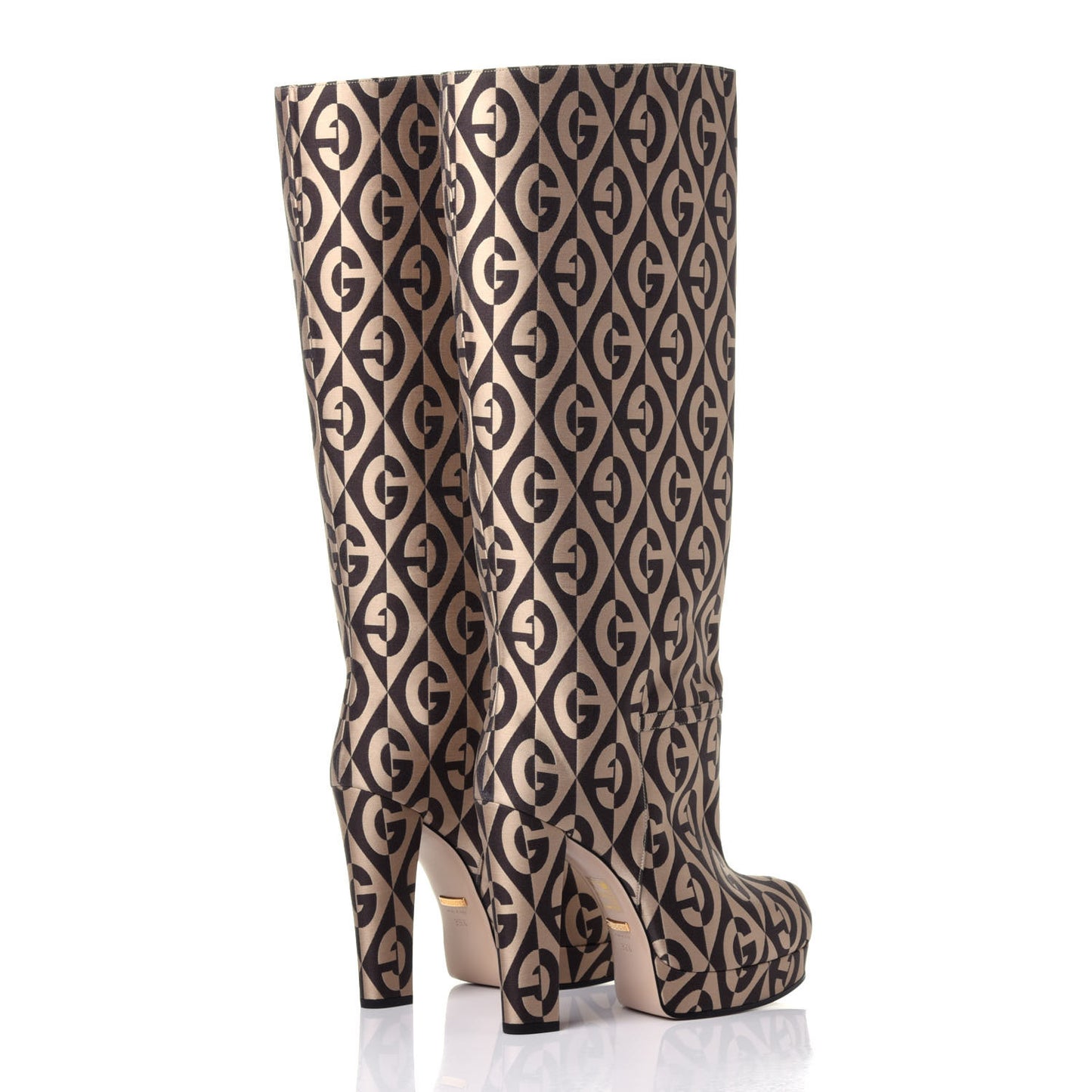 Fabric G Rhombus Print Platform Boots 39.5 Beige Cocoa