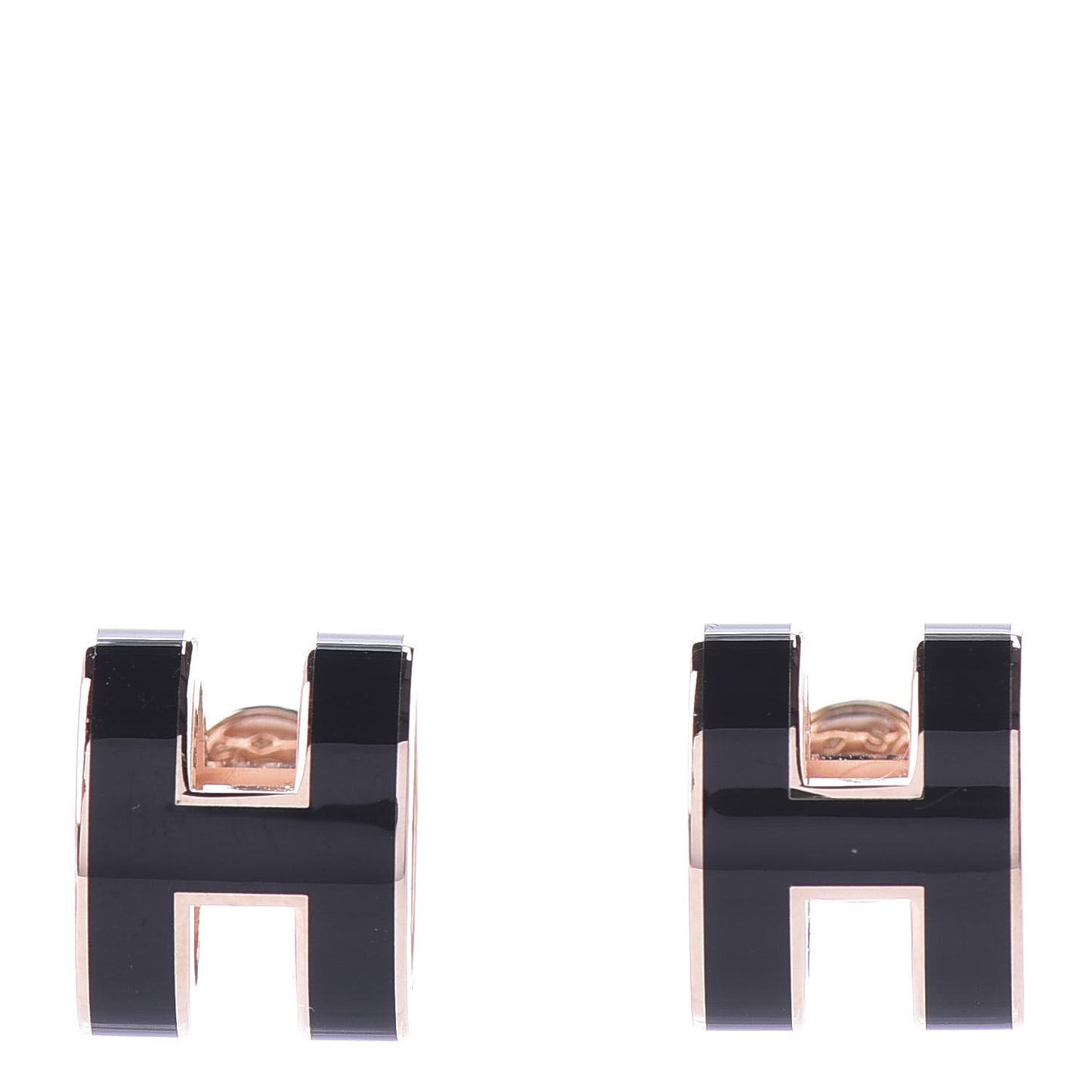 Gold Lacquered Pop H Earrings Black
