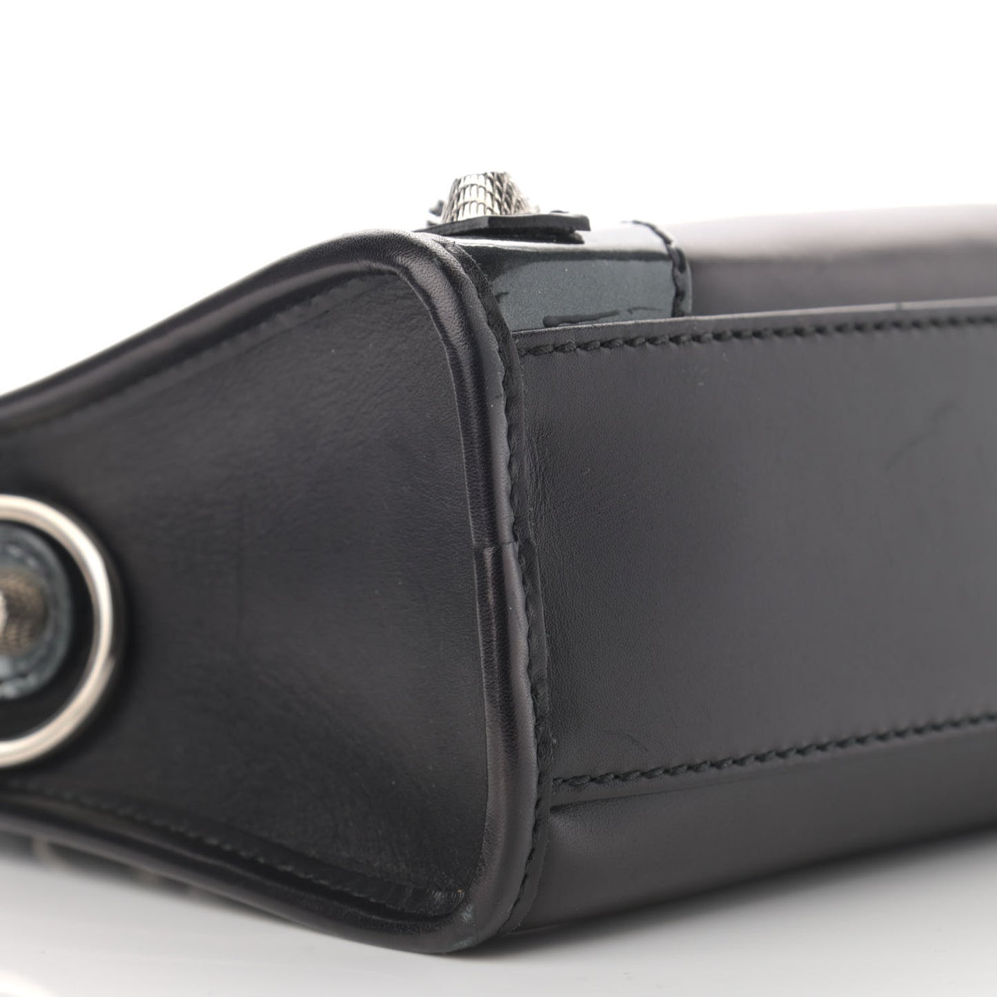 Smooth Calfskin Metallic Patent Giant 12 Silver Hardware Mini City Black Gris