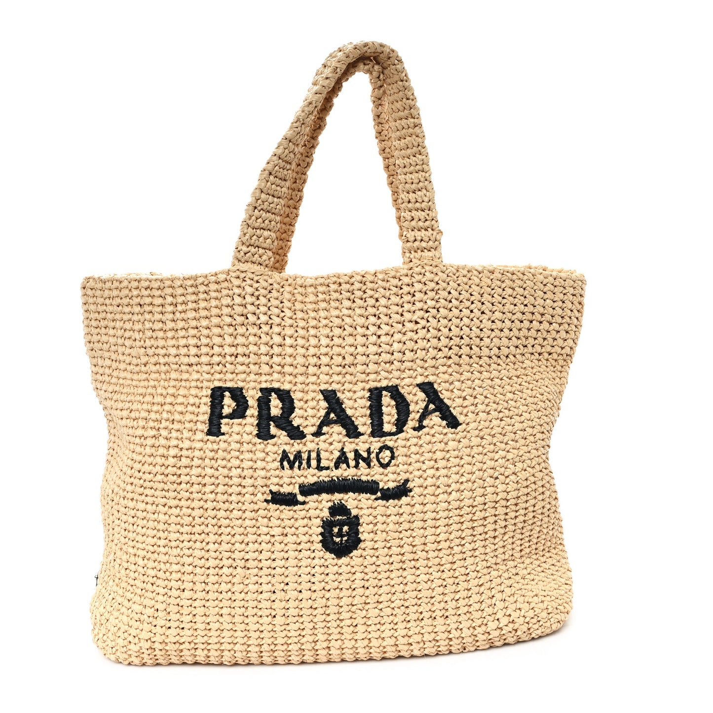 Yarn Raffia Effect Crochet Embroidered Logo Tote Naturale