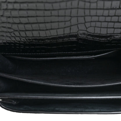 Saint Laurent Calfskin Crocodile Embossed Medium Monogram Sunset Black 6 of 14