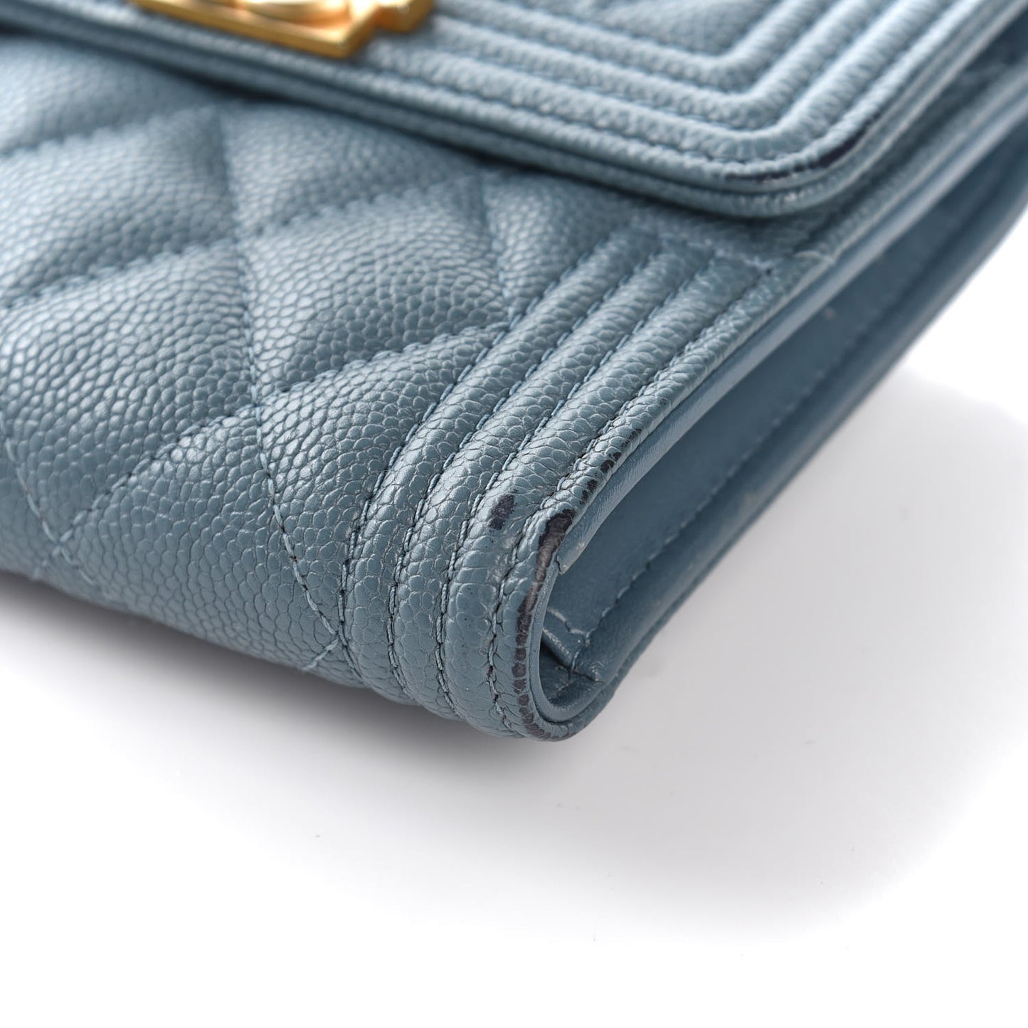 Caviar Quilted Compact Boy Wallet Blue