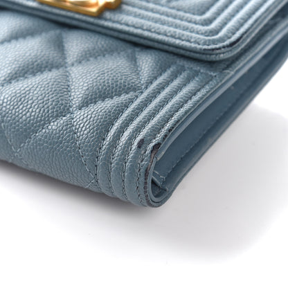 Chanel Caviar Quilted Compact Boy Wallet Blue 9 of 14