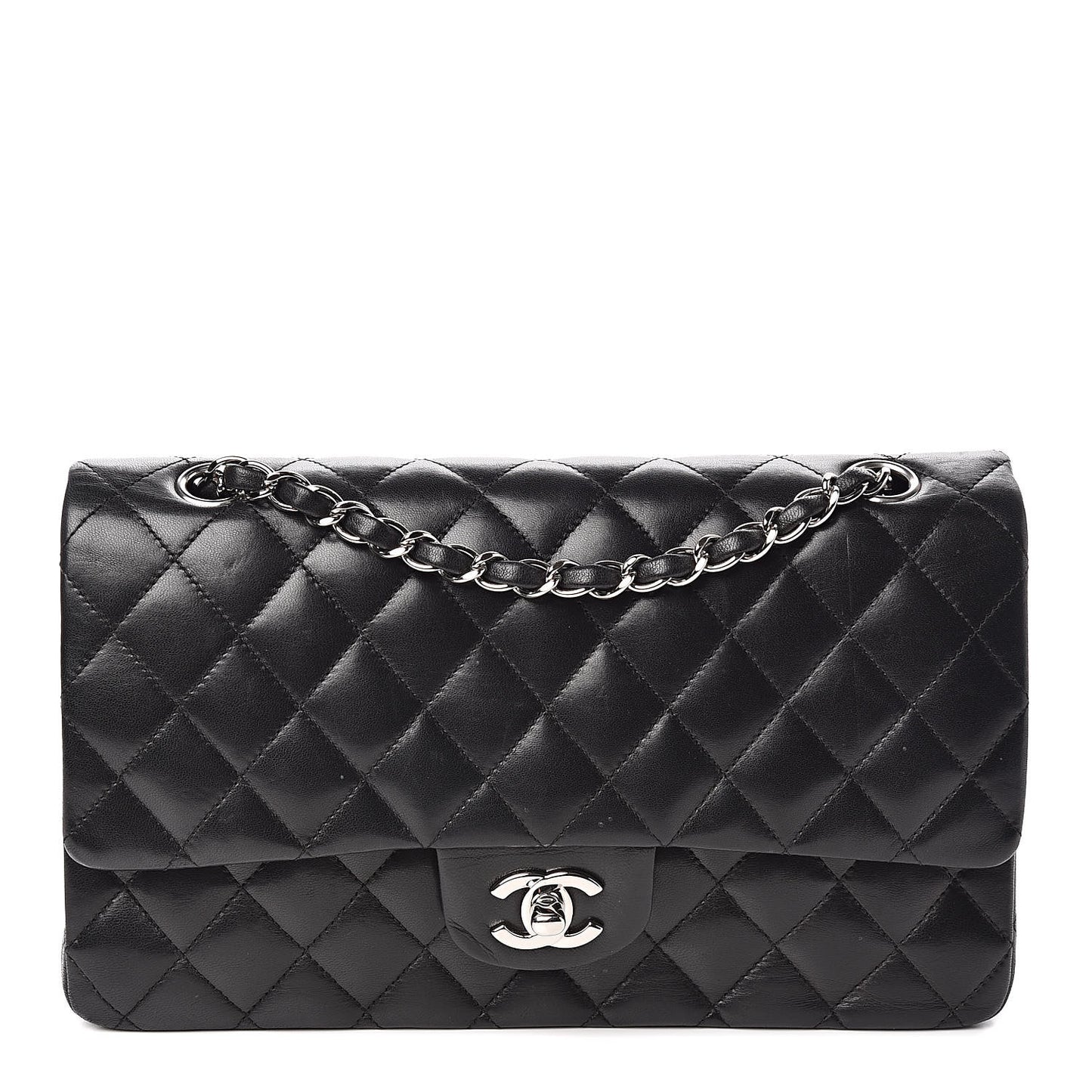 Lambskin Quilted Medium Double Flap Black