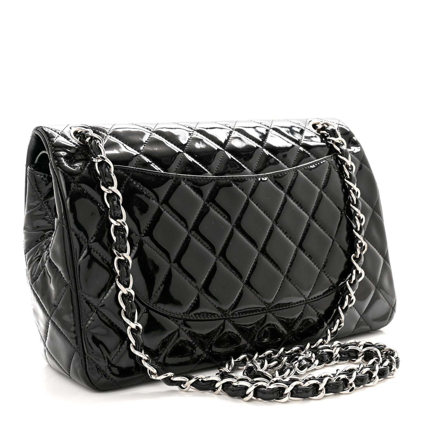 Patent Quilted Jumbo Double Flap Black