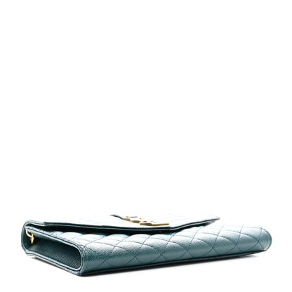 Saint Laurent Grain De Poudre Textured Mixed Matelasse Triquilt Monogram Clutch Sea Turquois 4 of 8
