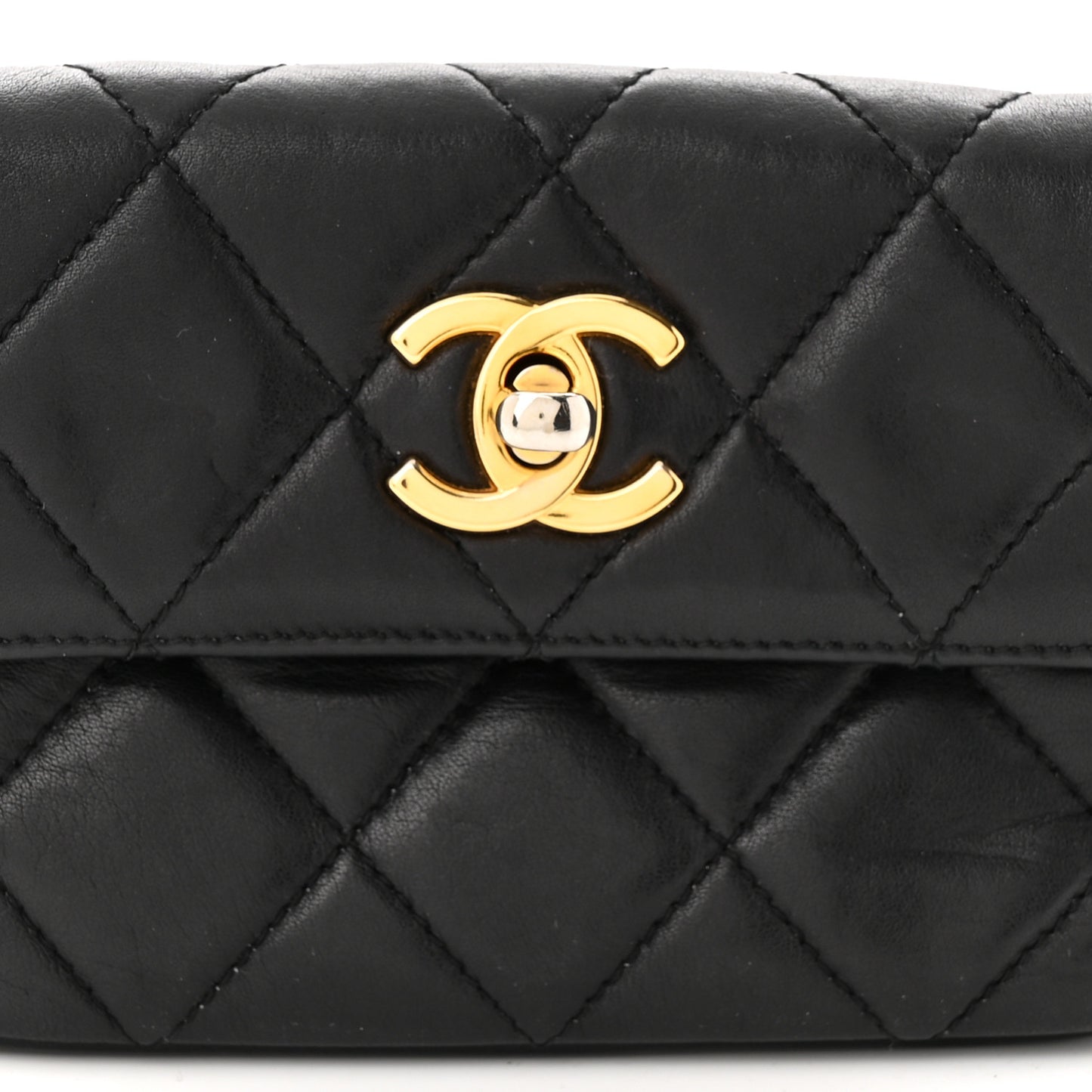 Lambskin Quilted Waist Chain Belt Flap Bag Black