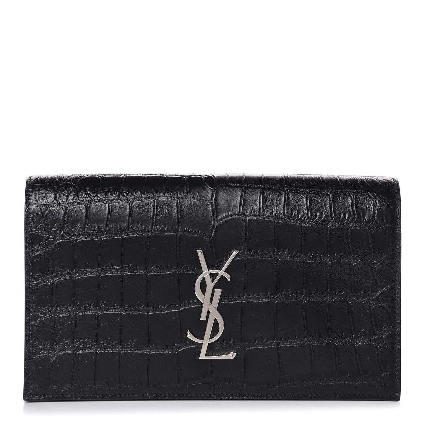 Calfskin Crocodile Embossed Classic Kate Monogram Clutch Black