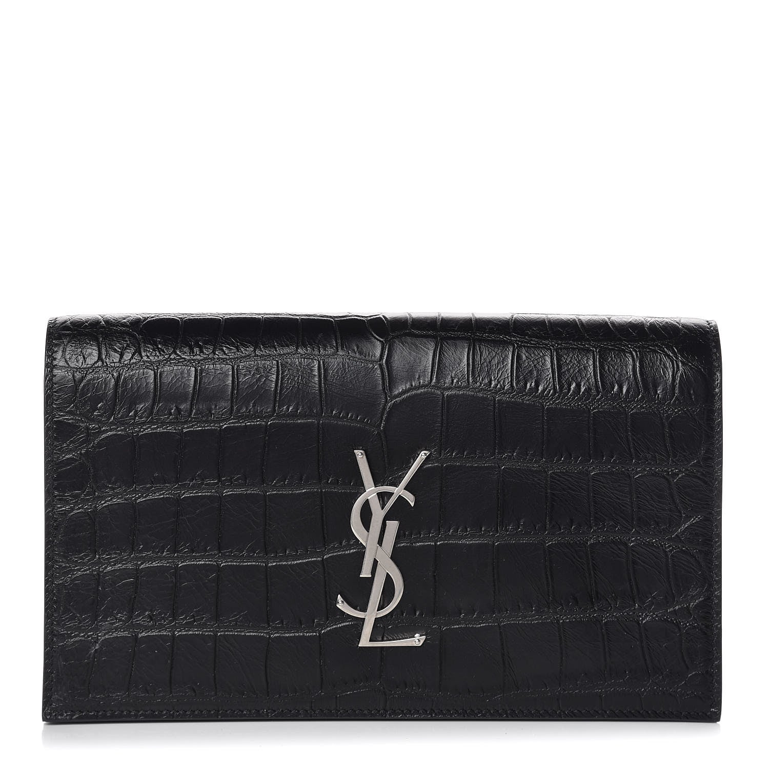 Saint Laurent Calfskin Crocodile Embossed Classic Kate Monogram Clutch Black 1 of 7