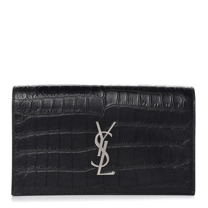 Saint Laurent Calfskin Crocodile Embossed Classic Kate Monogram Clutch Black 1 of 7