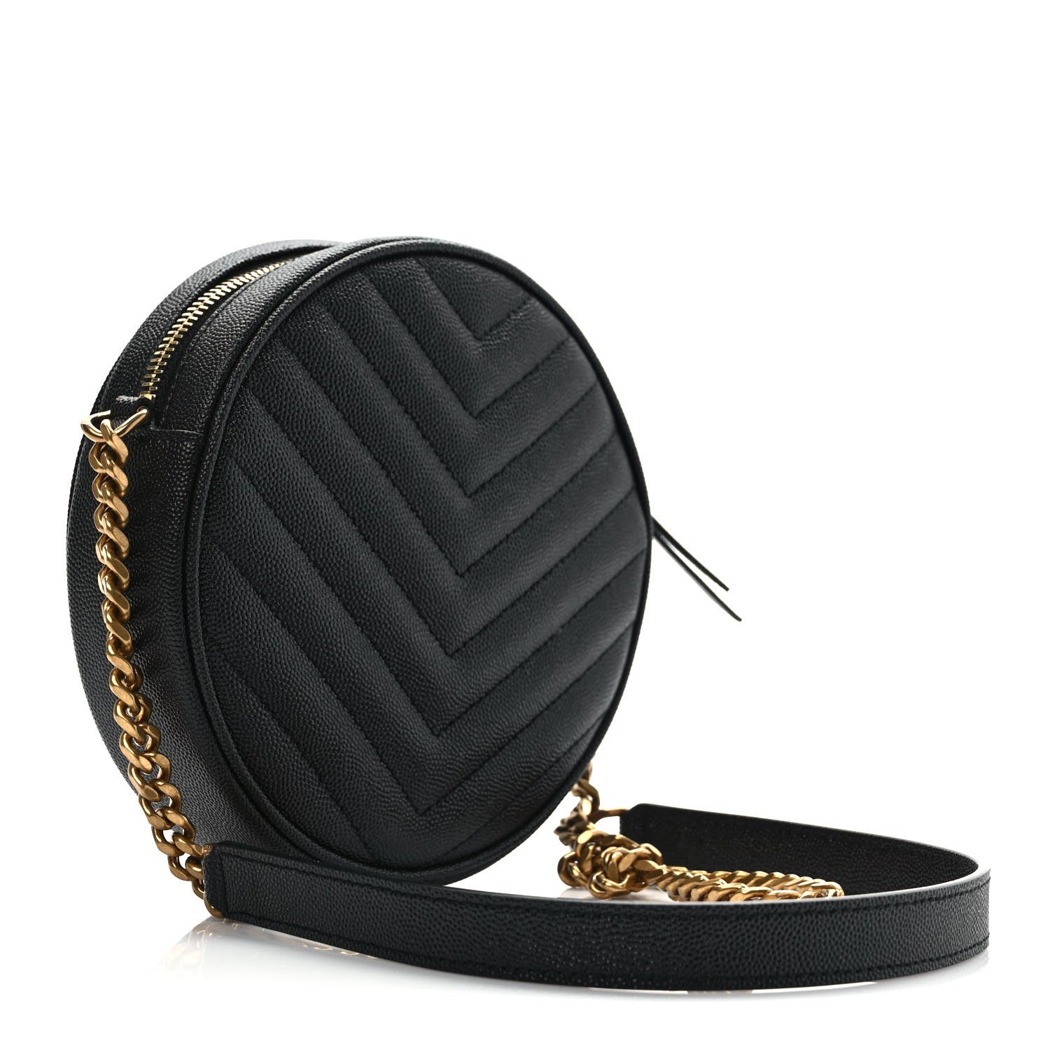 Saint Laurent Grain De Poudre Matelasse Chevron Quilted Round Vinyle Camera Bag Black 3 of 10