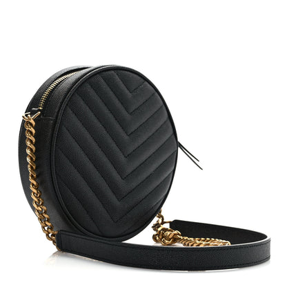 Saint Laurent Grain De Poudre Matelasse Chevron Quilted Round Vinyle Camera Bag Black 3 of 10