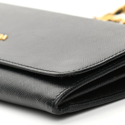 Prada Saffiano Metal Oro Chain Wallet Black 10 of 12