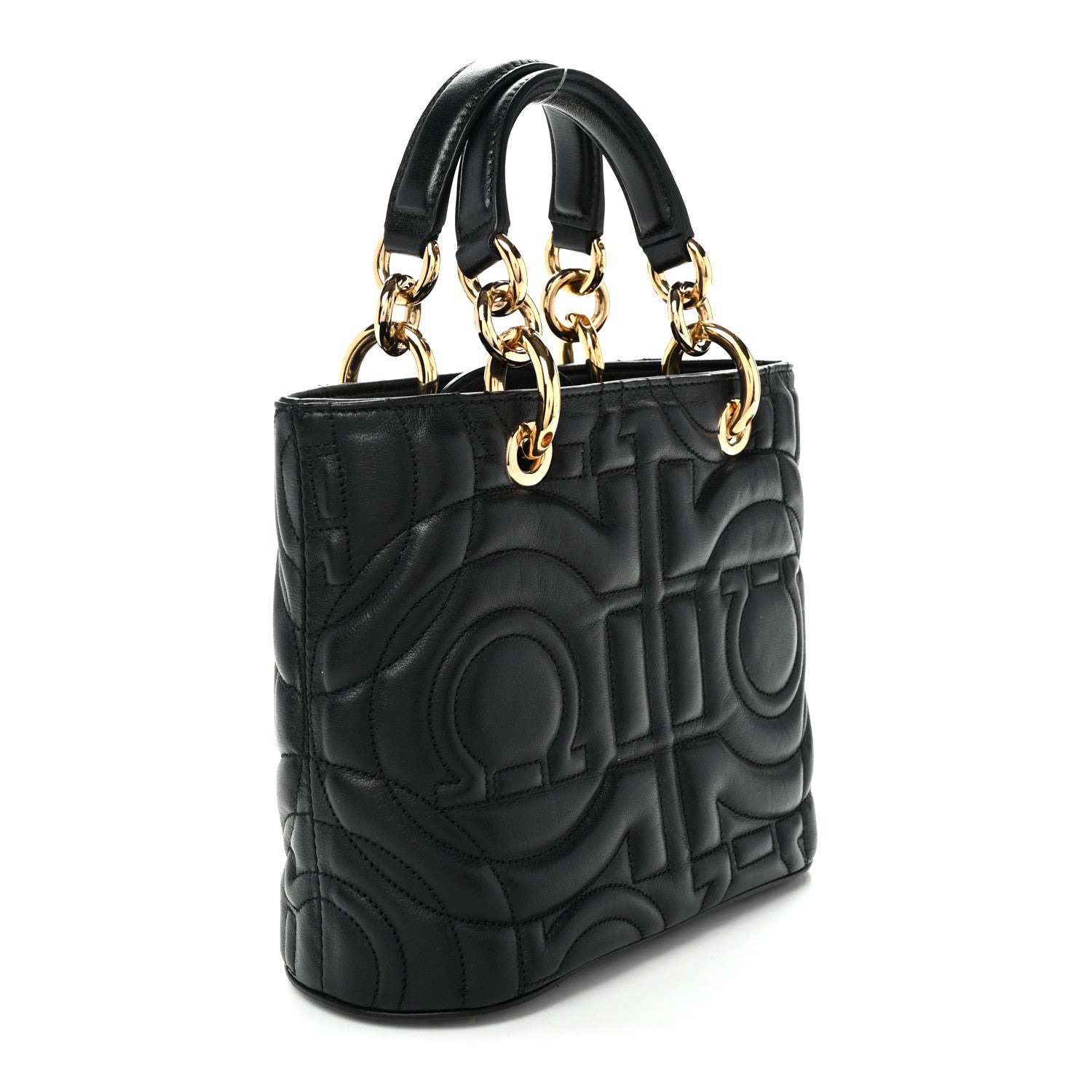 Salvatore Ferragamo Calfskin Embossed Logo Plaque Gancini Tote Black 3 of 9