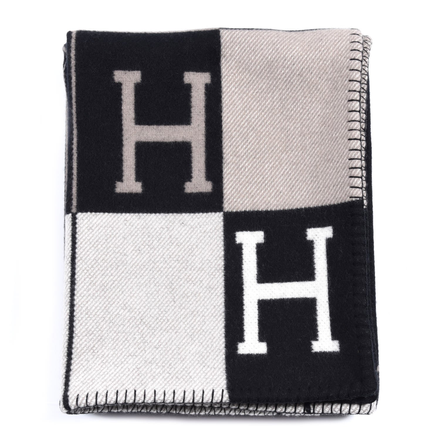 Hermes Wool Cashmere Avalon III Blanket Ecru Black 1 of 3