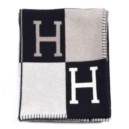 Hermes Wool Cashmere Avalon III Blanket Ecru Black 1 of 3