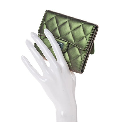 Chanel Iridescent Lambskin Quilted Small Compact Wallet Green 2 of 11
