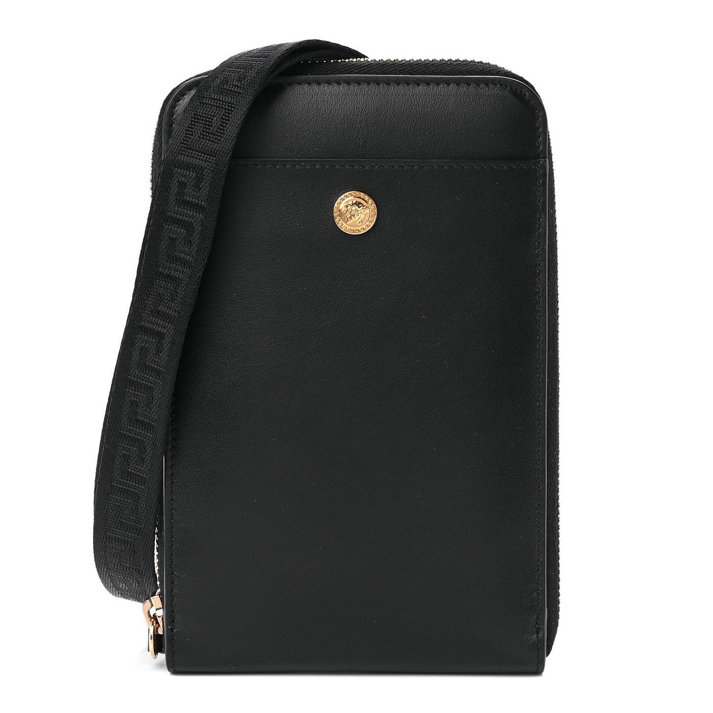 Calfskin La Medusa Zip Around Lanyard Pouch Black