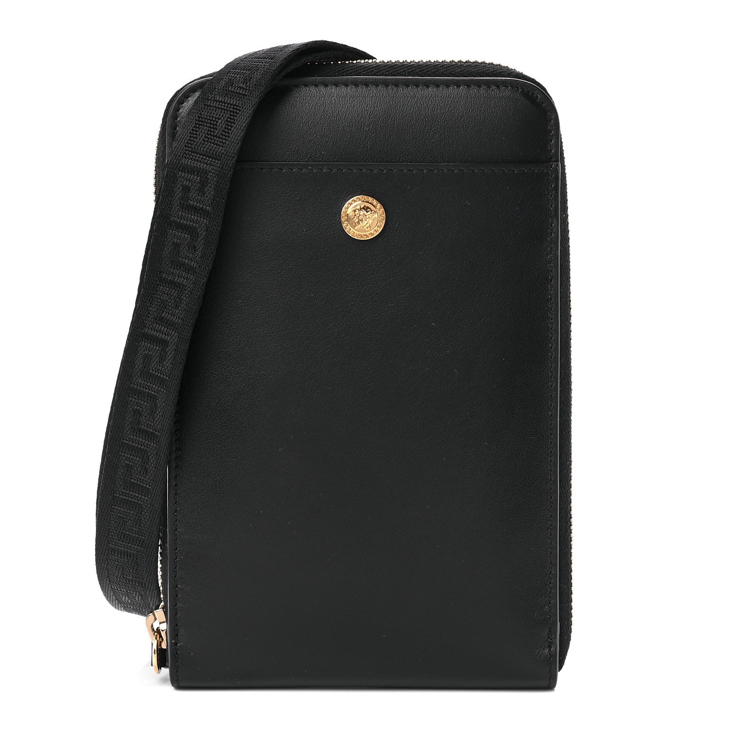 Versace Calfskin La Medusa Zip Around Lanyard Pouch Black 1 of 10
