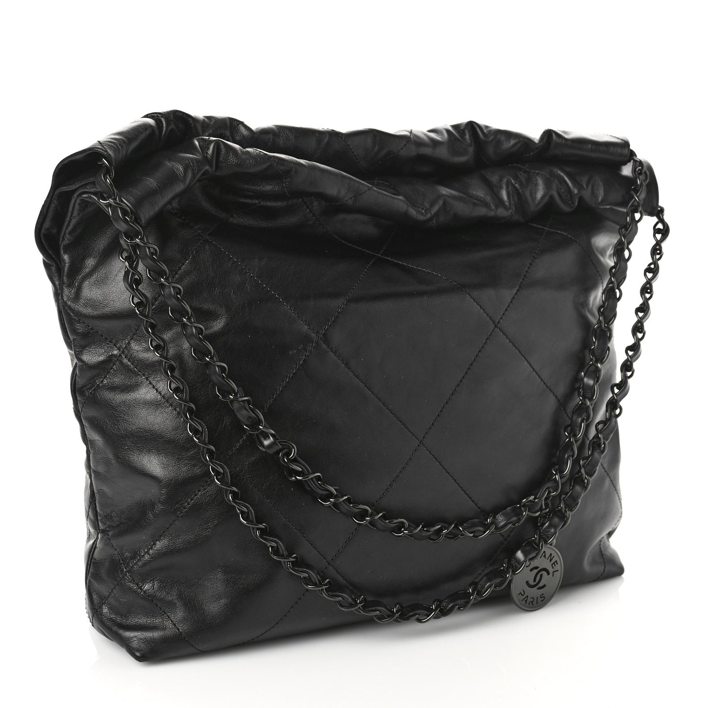 Shiny Calfskin Quilted Small Chanel 22 So Black