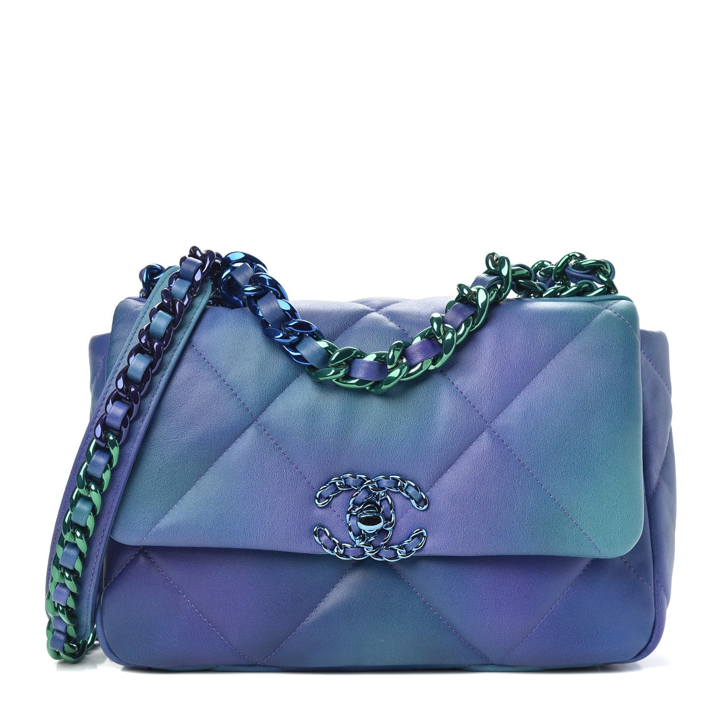 Tie Dye Calfskin Quilted Medium Chanel 19 Flap Blue Purple