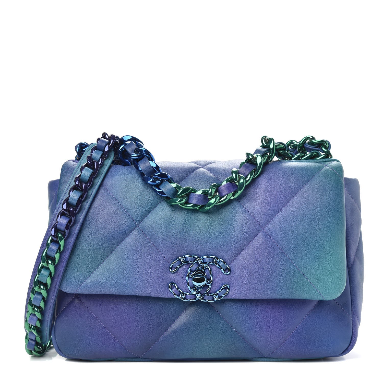 Chanel Tie Dye Calfskin Quilted Medium Chanel 19 Flap Blue Purple 1 of 12