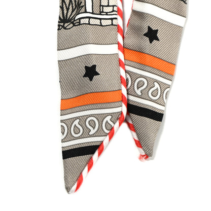Hermes Silk Candy Doll Hermes-Paris Station Twilly Gris Cendre Orange Black 2 of 6